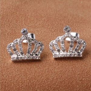 Rhinestone Crown Earrings, Crown Studs, Princess Crown Earrings